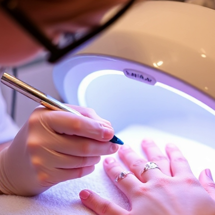 Nail technician applying Shellac Gel Mani