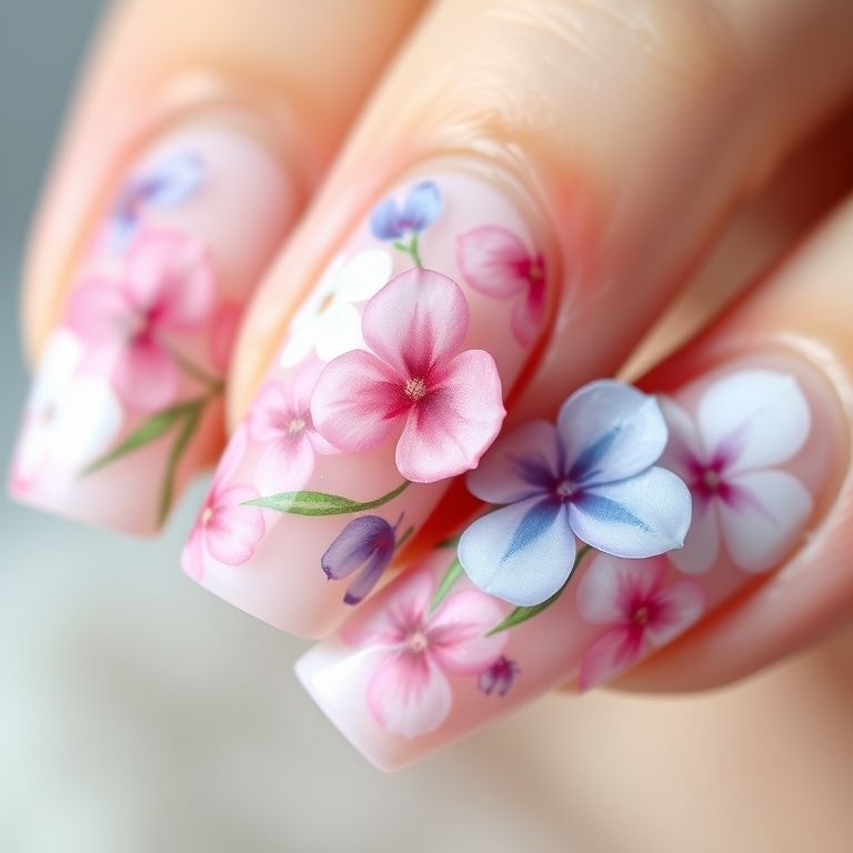 delicate watercolor Nail Arts Lincoln CT Nail Spa